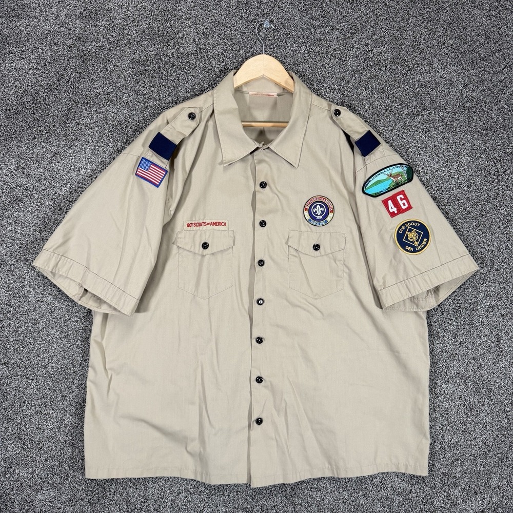 Vintage Boy Scouts of America Shirt Mens 4XL Tan Short Sleeve Button Up Uniform